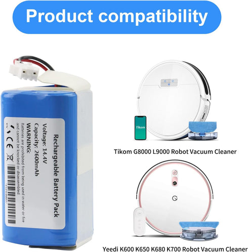 MULS 2600mAh Battery Replacement for Tikom L9000 L8000 G8000 Robot Vacuum Cleaner Yeedi K600 K650 K680 K700 Vacuum 14.4V...