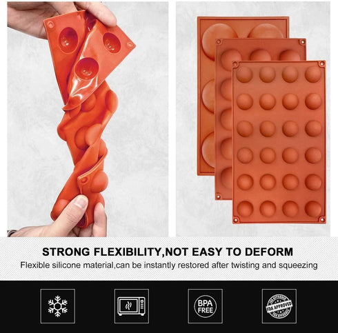 Semi Sphere Silicone Mold, Silicone Chocolate Molds,3 Packs Baking Molds for Making Chocolate, Cake, Jelly, Dome Mousse (6 Cups, 15 Cups and 24 Cu...