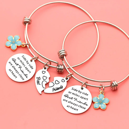 2Pcs Friendship Gifts Best Friends Forever Charm Bangle Bracelet, Birthday Anniversary Christmas Gifts for Bestie...