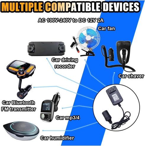 100-240V 12V 2A 24W AC to DC Converter, Portable Power Adapter Car Cigarette Lighter Socket, Auto Power Supply Transformer for Inflator Car Refrig...