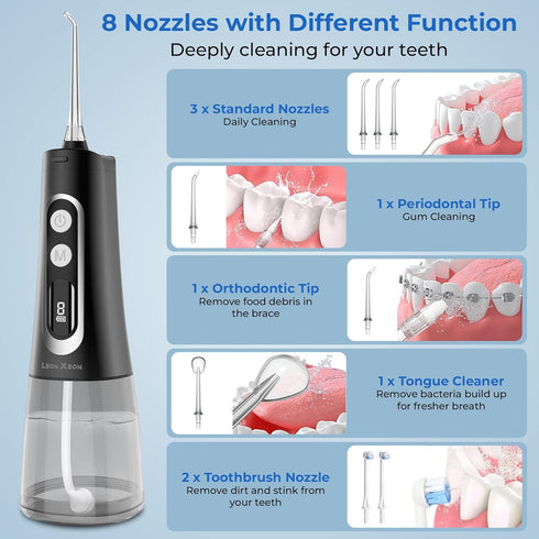 Advanced Water Flosser for Teeth, Gums, Braces and Dental Care, Large Water Tank 350ml, 9 Modes, Digital Screen, Waterproof, Rechargeable, Portabl...