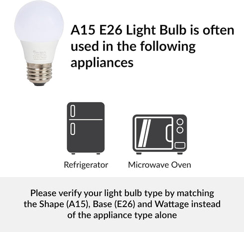 Simba Lighting LED A15 Refrigerator Light Bulbs (2-Pack) 5W 40W Replacement Waterproof Small for Appliances, Freezers, 120V, E26 Standard Medium B...