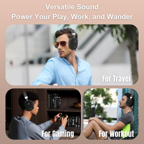 P37 Max Over Ear Bluetooth Headphones, Black Wireless Headphones with Microphone, 80H Playtime,Deep Bass Memory Foam Ear Cups,Hifi Audio, Lightwei...