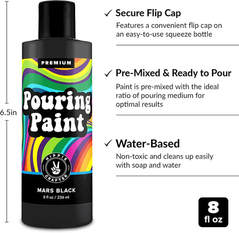 Black Pouring Paint Acrylic Pouring for Pour Art and Flow Painting 8oz 236 ml Bottle Mars Black...