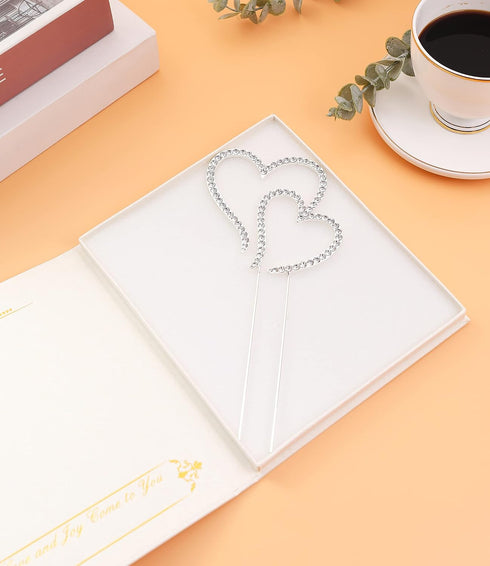 LOVENJOY Gift Boxed Two Hearts One Love Rhinestone Wedding Cake Topper Silver...