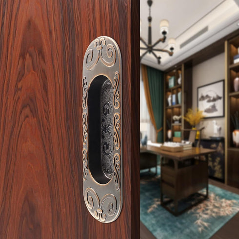 2 Pcs 4.13" European Recessed Flush Pull Handle, Stainless Steel Sliding Door Handle, Inset Antique Recessed Pull Handle for Cabinet Closet Dresse...