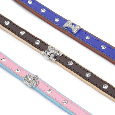Pet Bling Accessories Cat and Dog Rhinestone Collar PU Leather Adjustable Collar (Medium, Navy Bule)...