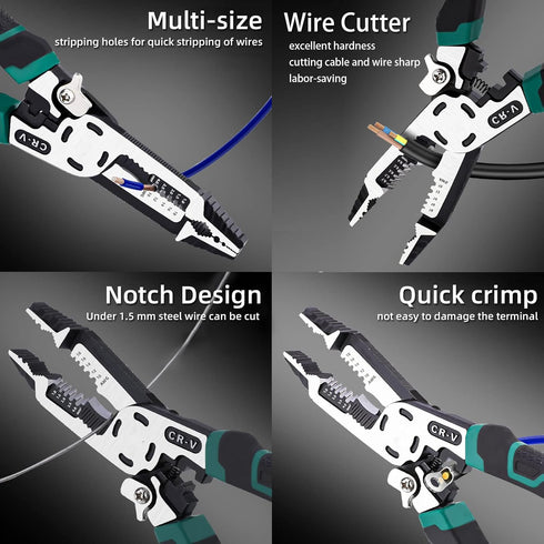 10-in-1 Wire Stripper Tool,Wire Strippers,Cable Cutters,CR-V Multifunctional Plier with Wire Stripper Crimper Side Cutter, Shearing,Screw Gripping...