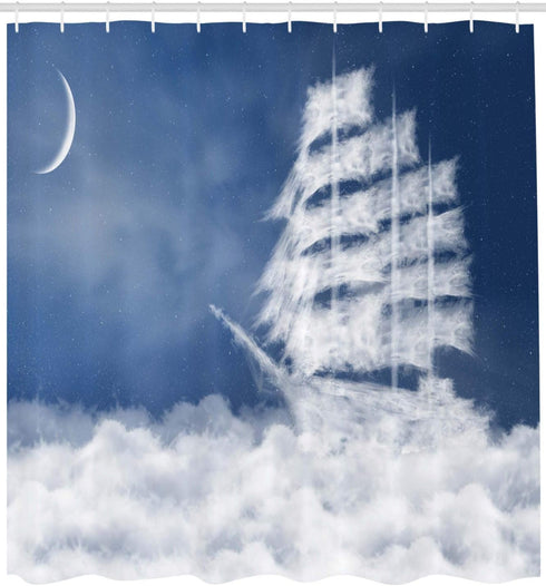 Ambesonne Nautical Shower Curtain, Yacht in The Ocean Madend Shaped with Fluffy Cloudstmospheric Imaginary Sky, Cloth Fabric Bathroom Decor Set wi...