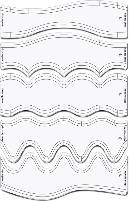 5 Pcs Quilting Ruler and Templates 10.24 Inches Waves Ruler Acrylic Quilting Templates for Machine Quilting Free Motion Quilting Stencils Waveleng...