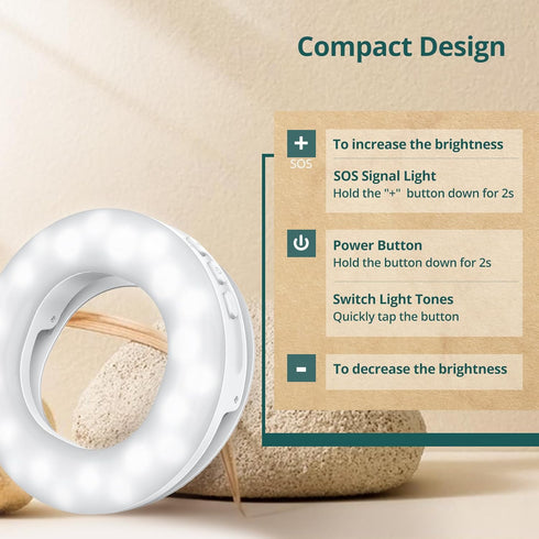 ATUMTEK Selfie Ring Light for Phone with 3 Light Temperatures, Portable Rechargeable Clip-on Ring Light with 48 LEDs for Mobile, Laptop, Zoom Meet...