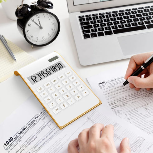 Calculators, Desktop Calculator with Large LCD Display, 10 Digits Solar Power Basic Office Calculator, Gold Office Desk Supplies and Accessories...
