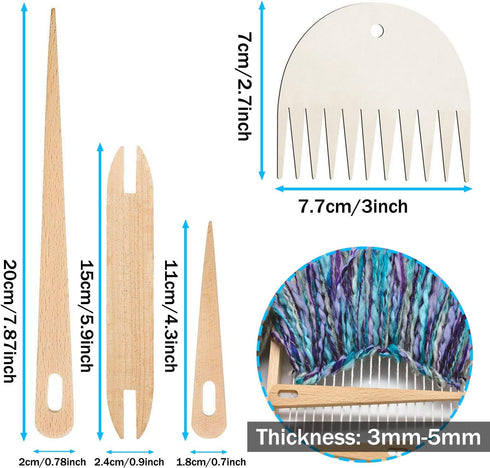 Wood Weaving Tools Set, with Crochet Needle and Comb Wooden Shuttles Stick for Inkle Loom Knitted DIY Craft Supplies...