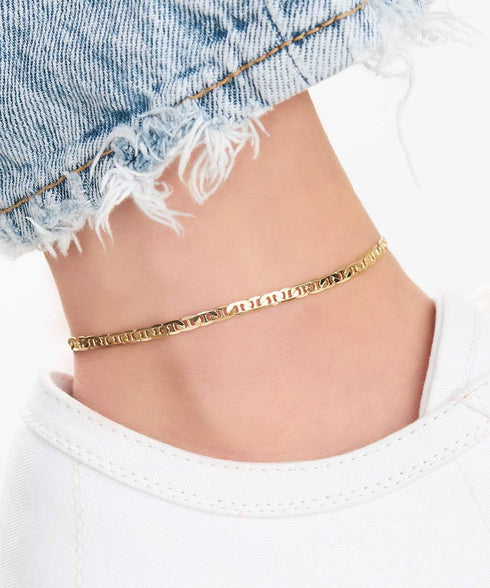 Barzel Gold Anklet for Women Flat Mariner Anklet 18K Gold Plated Flat Marina Link Anklet for Women - Made In Brazil...