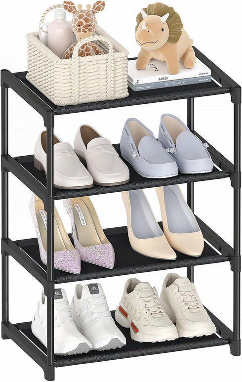 4 Tier Small Shoe Rack, Narrow Stackable Kids Toddler Adult Shoe Storage Organizer Shelf for Closet Floor Entryway Bedroom, Space Saver Shoe Rack ...