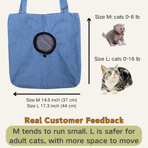 Cat Out Bag, Cute Cozy Cartoon Hands Free Show Head Cat Sling Carrier, Cat Restrainer Shoulder Bag for Outdoor Travel (Denim, Medium)...