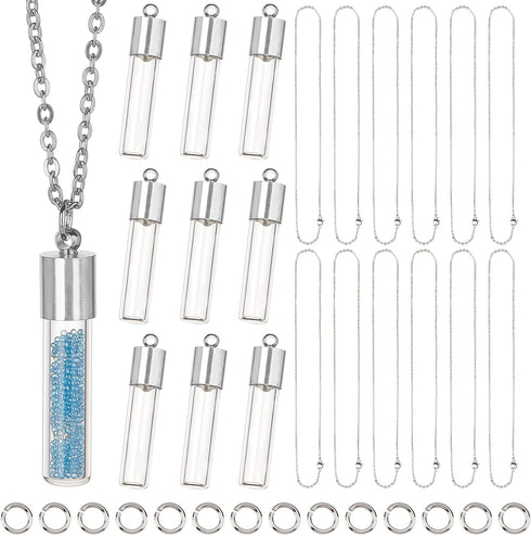 SUNNYCLUE 64Pcs DIY 12 Sets Vial Necklace Making Kit 6mm Dia. Hourglass Vial Pendants Handmade Clear Glass Memory Wish Bottle Charms for Jewelry M...