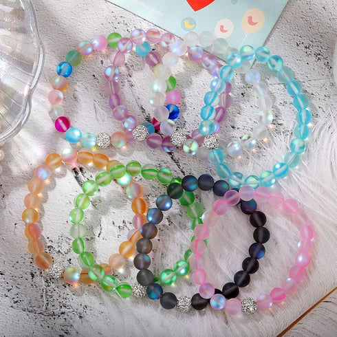 SUMMER LOVE 6mm 8mm Mystic Mermaid Glass Charm Bracelet Glowing Moonstone Friendship Beaded Bracelets for Women Gifts...