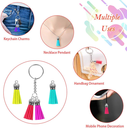 Keychain Tassles, Cridoz 200pcs Bulk Keychain Rings Set Includes 50pcs Tassels for Crafts, 50pcs Key Chain Rings, 50pcs Jump Ring and 50pcs Screw ...