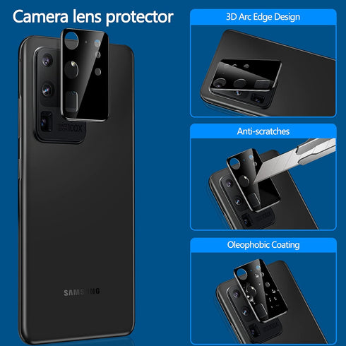 LYWHL 2+2 Pack for Samsung Galaxy S20 Ultra Privacy Screen Protector, Anti-Spy Black Full Adhesive Flexible Film + Camera Lens Glass Protector for...