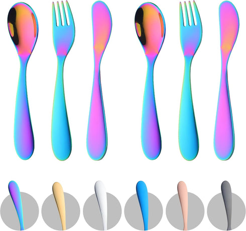 6 Piece Toddler Utensils, Kids Stainless Steel Silverware Set,2 Children Safe Forks + 2 baby spoons + 2 toddler knife,Mirror Polished,Gentle On Gu...