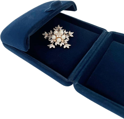 Brooch Present Box Premium Grade Navy Blue Velvet Jewelry Case Brooch Pin Badge Classic Design...