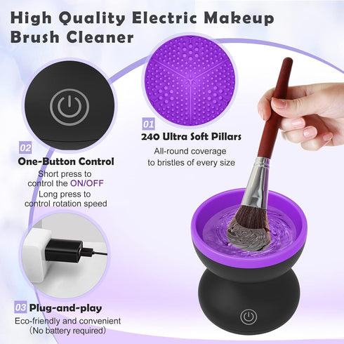 Electric Makeup Brush Cleaner with Drying Rack, Luxiv 2 In 1 Wash&Dry Makeup Brush Cleaner Machine Fit for All Size Brush Automatic Spinner Machin...