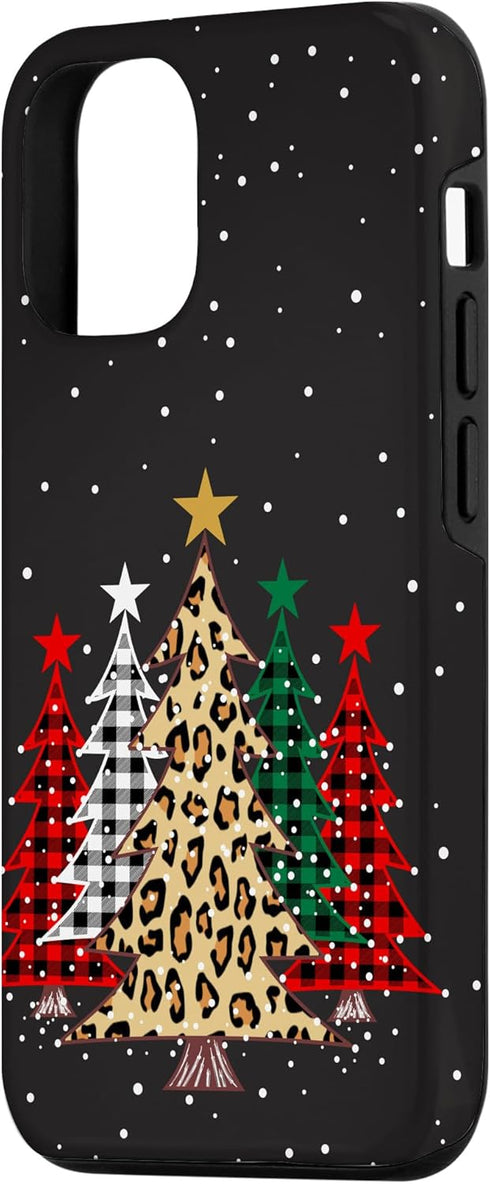 iPhone 12/12 Pro Merry Christmas Trees with Buffalo Plaid & Leopard Design Case...