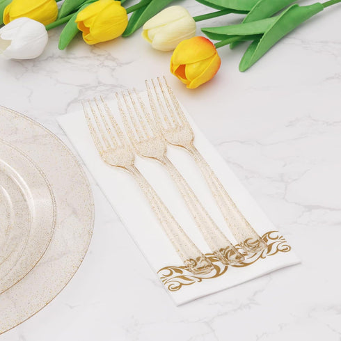 Goodluck 150 Pack Gold Glitter Plastic Forks, Heavy Duty Gold Glitter Forks Disposable, Gold Glitter Plastic Cutlery Perfect for Weddings, Parties...