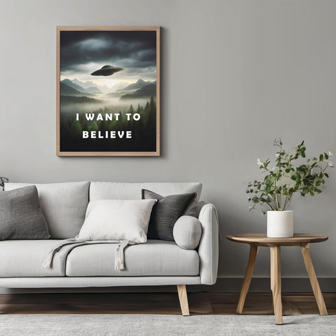 Posterizer 1 pcs-I Want To Believe-UFO alien sci-fi decor-Fantasy & Fiction Art-Abstract & Modern Gift for movie lovers-Living Room Bedroom Decor-...