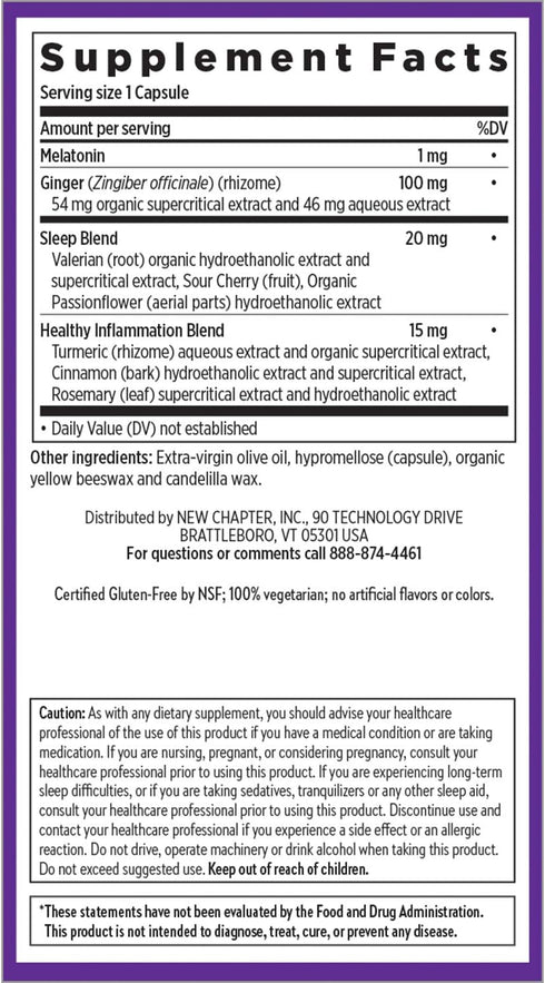 New Chapter Sleep Aid, Restful Sleep and Pain Relief, Melatonin & Ginger Sleep Supplement, Gluten Free and Non-GMO, 30 Vegetarian Capsules...