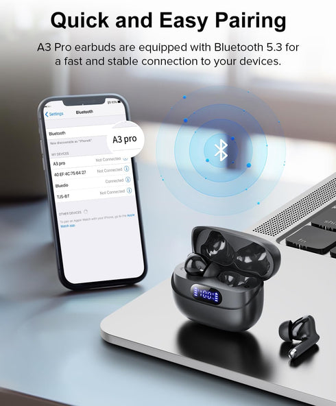 Wireless Earbuds, 42H Playtime Bluetooth 5.3 Headphones, HiFi Stereo Call Noise Cancelling Earbuds, IPX7 Waterproof Stereo in-Ear Earphones with L...