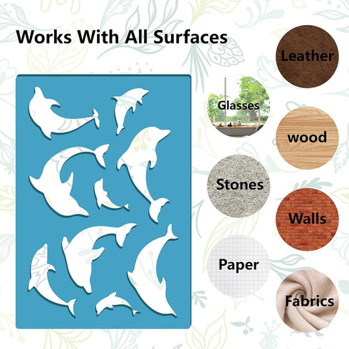 GORGECRAFT 2 Styles Sea Animal Turtles Stencil Dolphin Earrings Making Template Reusable Ocean Coral Jewelry Shape Templates Leather Acrylic Cutti...