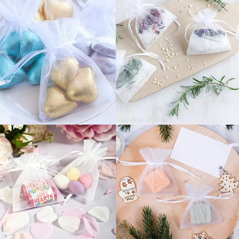 100Pcs Organza Bags 3x4 inches White, Small Mesh Jewelry Gift Bags Drawstring Wedding Favor Bags Christmas Party Candy Pouches...