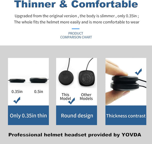 Bluetooth Helmet Headset, Ultra-Thin Motorcycle Helmet Speakers, Automatically Answer Incoming Calls, Volume Control, Dial Control, High Sound Qua...