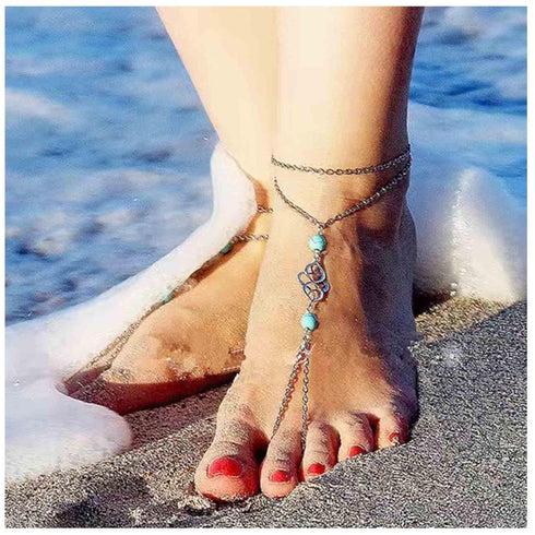 Boho Turquoise Ring Toe Anklet Silver Ankle Bracelet Vintage Knot Anklets Summer Silver Barefoot Sandals Chain Beach Foot Chain Jewelry for Women ...