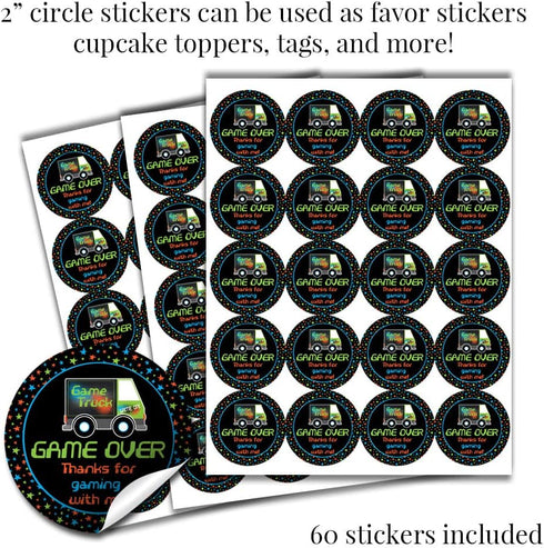 Game Truck Video Gamer Birthday Party Sticker Bundle Kit 429 pieces!!! Includes 60 2 Circle Stickers for Favors & Goodie Bags, 45 Mini Candy Bar W...