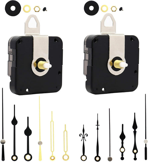 TIKROUND 12888 2 Pack Clock Movement Mechanism with 4 Pairs of Short Hands Battery Silent Sweep Operated Quartz Clock Motor Kit DIY Repair Parts R...