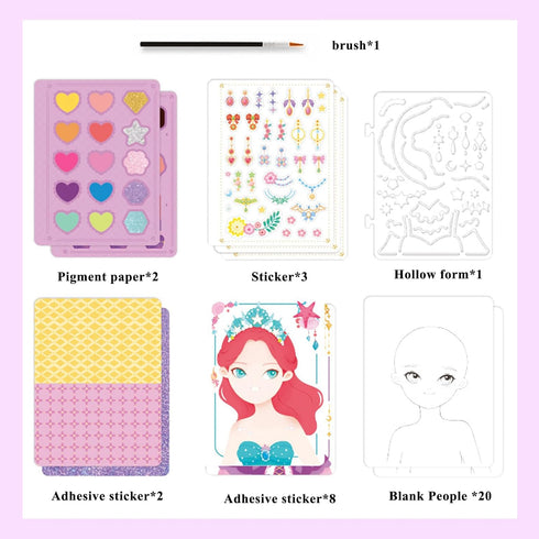 4 in 1 DIY Fashion Design Make Up Drawing Book for Girls Cute Stencils Stickers Scrapbooking Painting Art Activity Book for DIY Crafts Album Bulle...