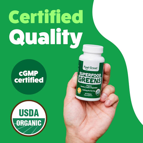 Feel Great Vitamins Super Greens Tablets | Organic Greens, Fruits and Veggies Supplement | Fruit and Veggie Supplement with Kale, Spinach Extract,...