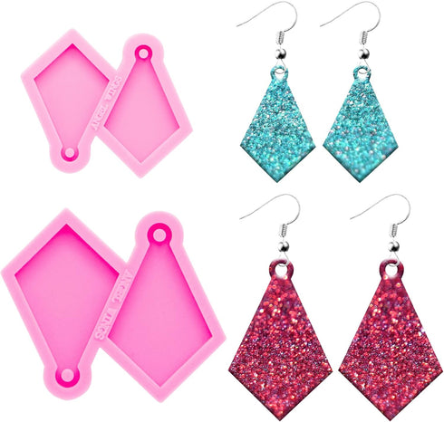 2Pcs Resin Molds Silicone Earring Molds for Jewelry Making, Silicone Molds for Resin DIY Woman Girl Earring, Rhombus Mold Epoxy Resin Molds, Shiny...