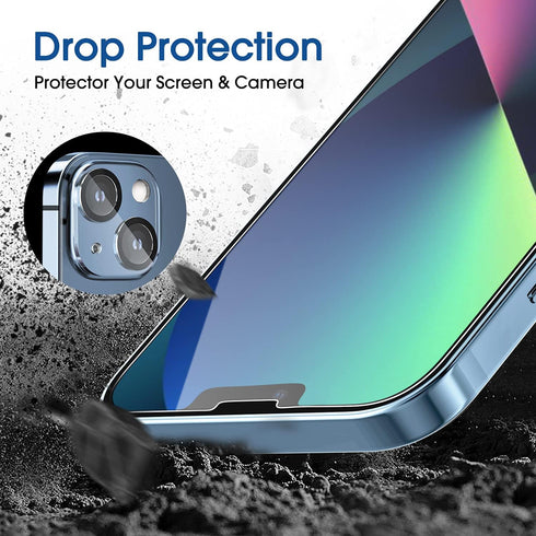 amFilm Screen Protector OneTouch Compatible with iPhone 13, iPhone 13 Pro (6.1", 2021) Tempered Glass and Camera Lens Protector, Edge to Edge Full...