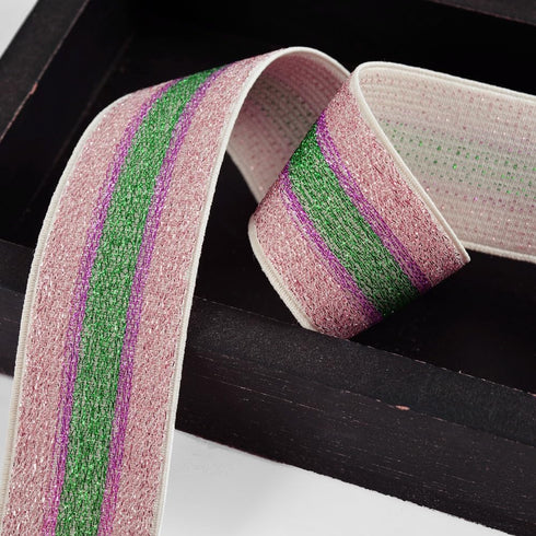 2-yards 1-1/2" Elastic Stretch Ribbon Trim, Stretch Elastic Band, headband, hand band and waist belt, TR-11199 (Pink/Green)...