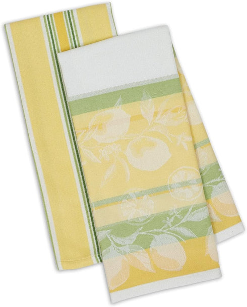 DII Kitchen Dish Towel Set 2 Riviera Lemons Yellow Green Includes 1 Lemon Print & 1 Stripe...