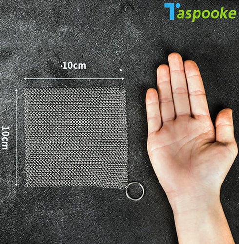 Cast Iron Scrubber, 4''x4'' 316L Stainless Steel Fine Mesh Scraper, Upgraded 3.8mm Chainmail Scrubber, for Pre-Seasoned Pot Dutch Oven Waffle Make...