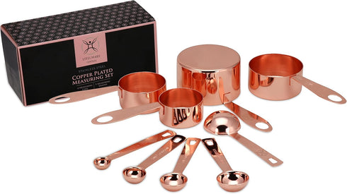 Copper Measuring Cups and Spoons Stainless Steel 9 pieces with 2 Rings...