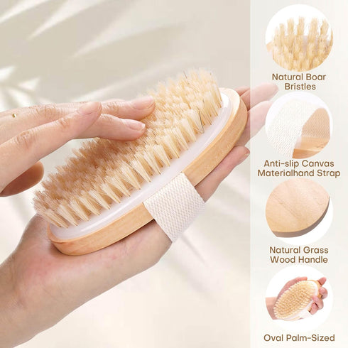 2 Pack Dry Brushing Body Brush, Natural Bristle Dry Brush, Exfoliating Body Brush for Lymphatic Drainage, Cellulite Brush for Full Body, Improving...