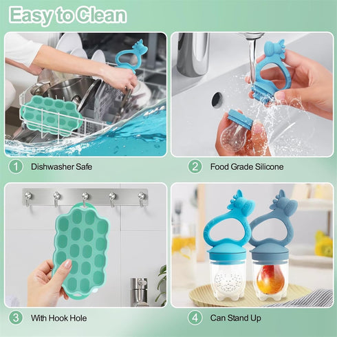 Baby Fruit Food Feeder Breastmilk Popsicle Molds for Teething Relief, Introduce New Foods, Silicone Freezer Tray with Lid, includes 6 Food Pacifie...