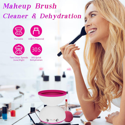 Makeup Brush Cleaner Machine-Rechargeable 1200mHA, Portable Electric Makeup Brush Cleaner Machine, 2 Gears Speed and Dehydration Function, with Cl...