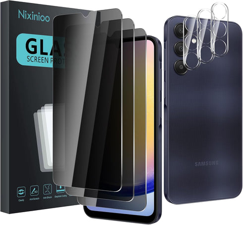 3 Pack Privacy Screen Protector for Samsung Galaxy A25 5G With 3 Pack Camera Lens Protector, Anti Spy Tempered Glass 9H Hardness, Black Protector ...